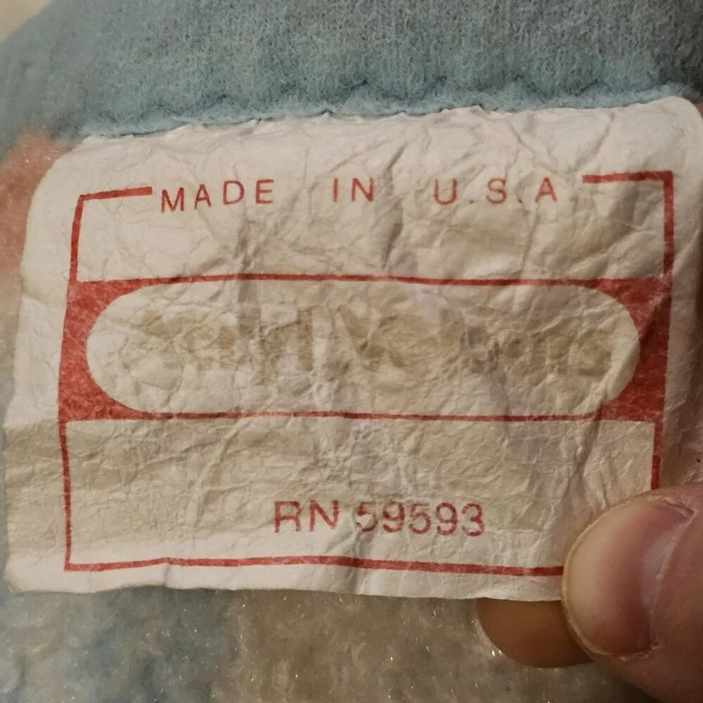 Vintage Blue Rockinghorse Baby Blanket Hearts Acryl Velours‎ Biederlack USA Made